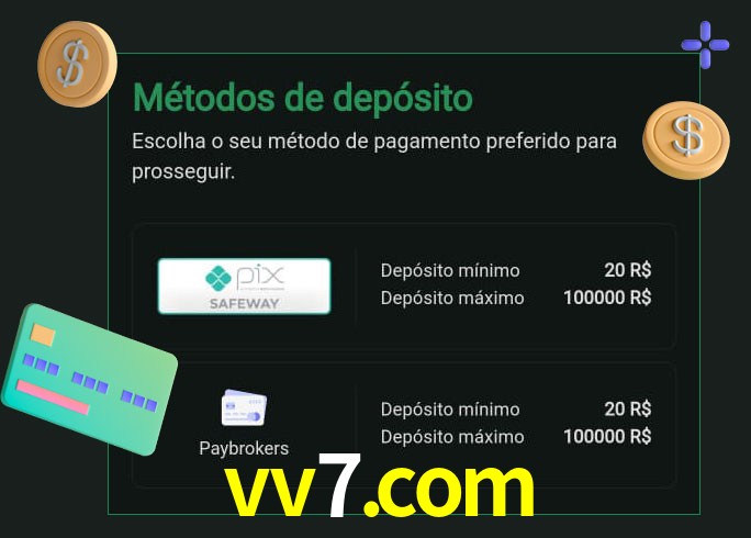 O cassino vv7.com oferece uma grande variedade de métodos de pagamento